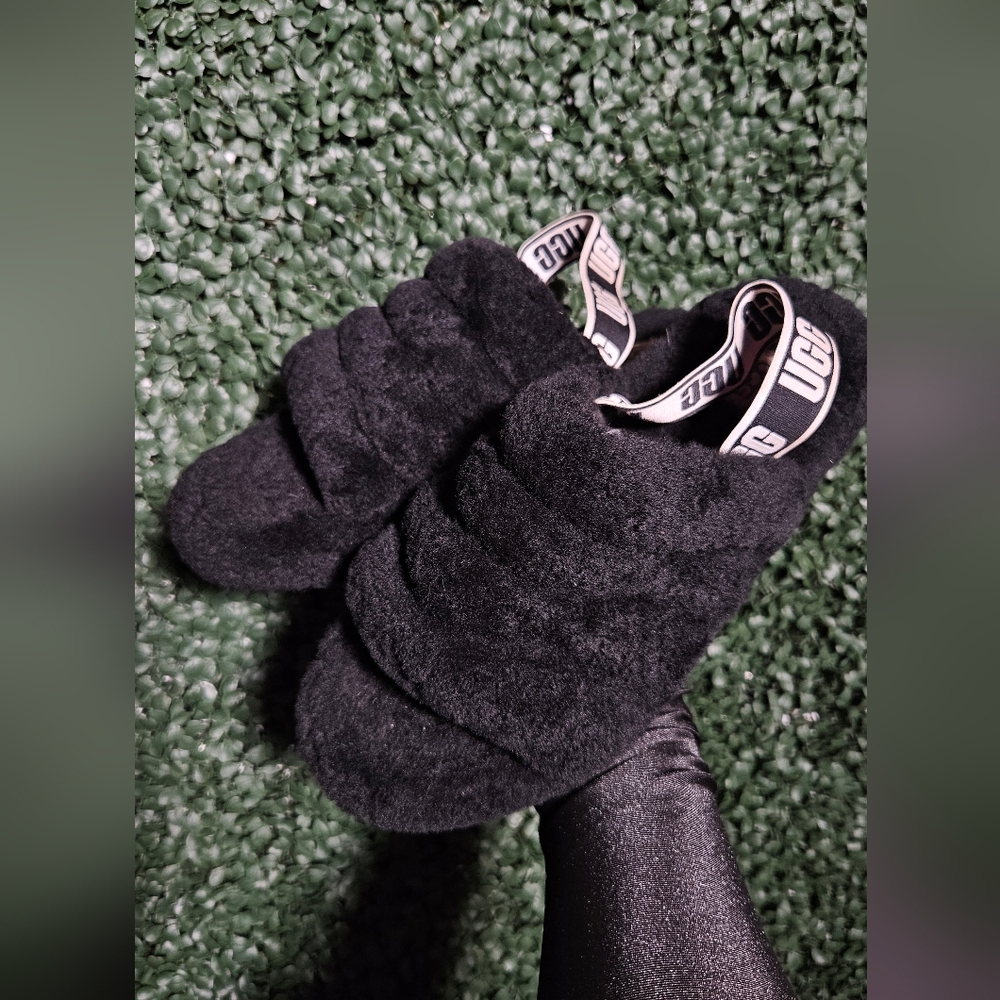 UGG Black Fluffy Slippers - Picture 6 of 8